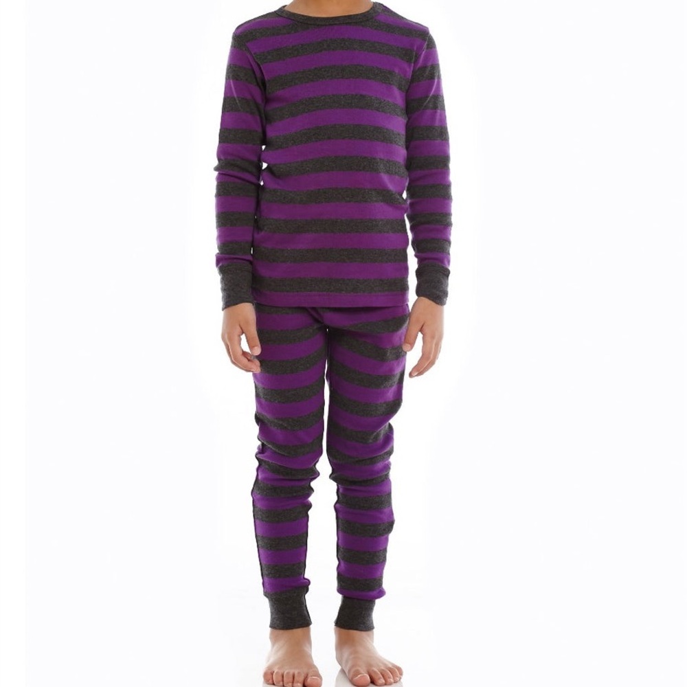 LEVERET Purple dark Gray Striped kids 2 piece Pajama Set 12 year